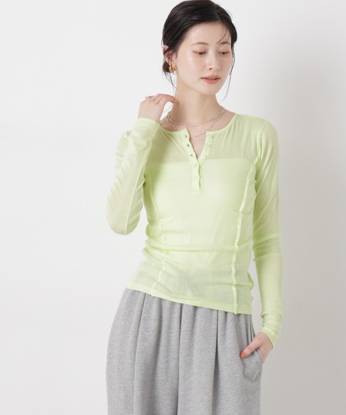 NANO universe(ナノユニバース)の「Robert P. Miller/LightPrib Henly L/S Tee(Tシャツ/カットソー・レディース・ライム/オフホワイト/その他1・FREE)」の3枚目の写真