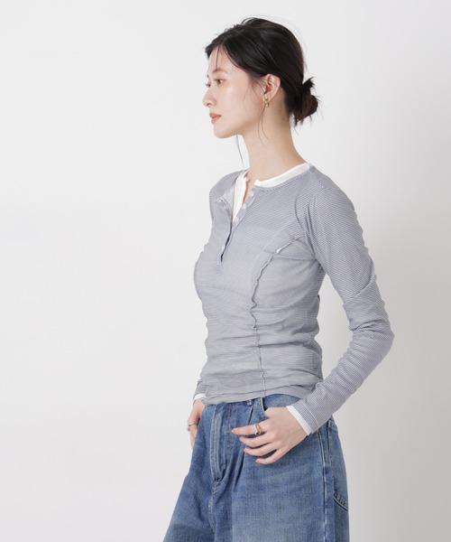 NANO universe(ナノユニバース)の「Robert P. Miller/LightPrib Henly L/S Tee(Tシャツ/カットソー・レディース・ライム/オフホワイト/その他1・FREE)」の14枚目の写真
