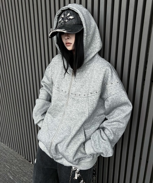 スタッズアクセントジップパーカー（パーカー）｜mushwear（マッシュ