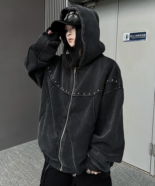 スタッズアクセントジップパーカー（パーカー）｜mushwear（マッシュ