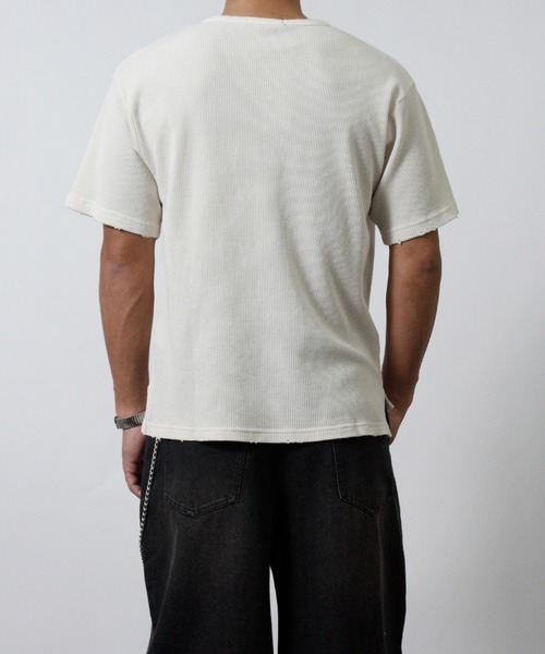 NYLAUS(ナイラス)の「【NYS】クロス ワンポイント刺繍 ワッフル ヘンリーネックTシャツ 半袖Tシャツ ショート丈 カモフラ(Tシャツ/カットソー・メンズ・ブラック/アイボリー/ワインレッド/チャコール/グリーン系カモフラージュ/カモフラージュ・L/M)」の9枚目の写真