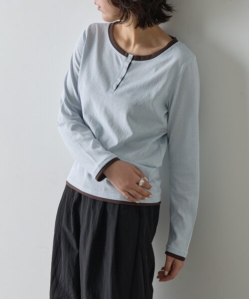 goocy（グーシー）の「レイヤードライクヘンリーネックロンT（Tシャツ/カットソー・レディース・ブラック/ブルー/ライトグレー・FREE）」の3枚目の写真