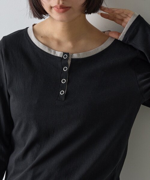 goocy（グーシー）の「レイヤードライクヘンリーネックロンT（Tシャツ/カットソー・レディース・ブラック/ブルー/ライトグレー・FREE）」の8枚目の写真