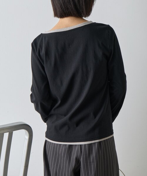 goocy（グーシー）の「レイヤードライクヘンリーネックロンT（Tシャツ/カットソー・レディース・ブラック/ブルー/ライトグレー・FREE）」の9枚目の写真
