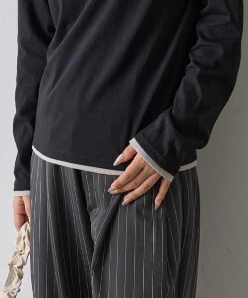 goocy（グーシー）の「レイヤードライクヘンリーネックロンT（Tシャツ/カットソー・レディース・ブラック/ブルー/ライトグレー・FREE）」の10枚目の写真