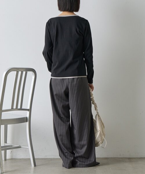 goocy（グーシー）の「レイヤードライクヘンリーネックロンT（Tシャツ/カットソー・レディース・ブラック/ブルー/ライトグレー・FREE）」の12枚目の写真