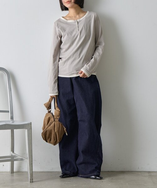 goocy（グーシー）の「レイヤードライクヘンリーネックロンT（Tシャツ/カットソー・レディース・ブラック/ブルー/ライトグレー・FREE）」の13枚目の写真