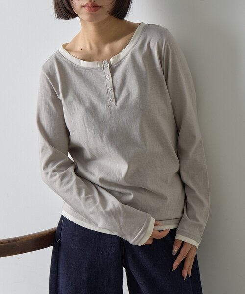 goocy（グーシー）の「レイヤードライクヘンリーネックロンT（Tシャツ/カットソー・レディース・ブラック/ブルー/ライトグレー・FREE）」の18枚目の写真