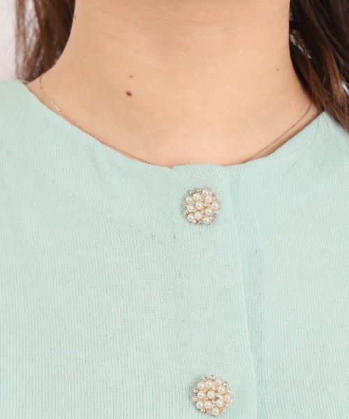ASTORIA ODIER（アストリアオディール）の「パールビジュー釦カーディガン（カーディガン/ボレロ・レディース・ミント/ホワイト/ネイビー・MEDIUM/SMALL/LARGE）」の8枚目の写真