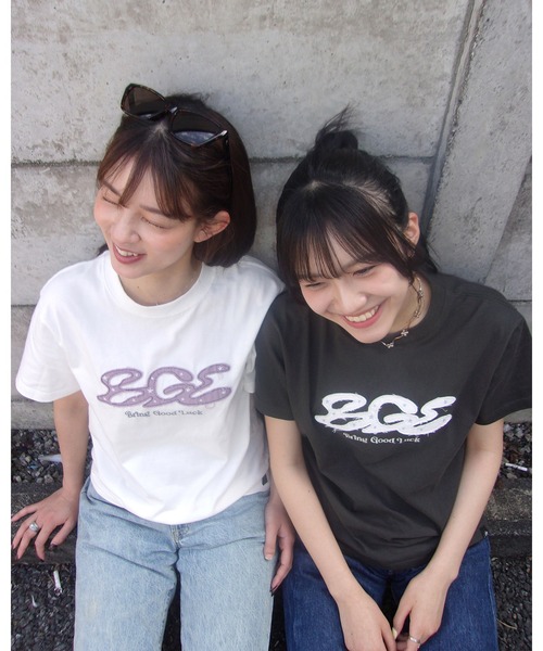 BGL(ビージーエル)の「RAW EDGE LOGO TEE / 切りっぱなし / ロゴ /アップリケ 半袖Tシャツ(Tシャツ/カットソー・レディース・チャコールグレー/オフホワイト・S/L/M)」の12枚目の写真