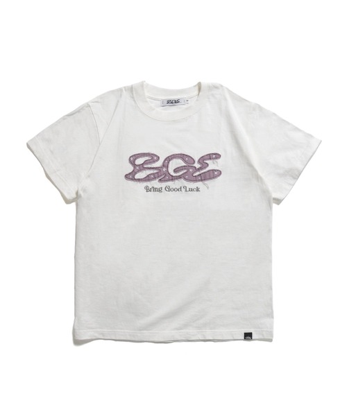 BGL(ビージーエル)の「RAW EDGE LOGO TEE / 切りっぱなし / ロゴ /アップリケ 半袖Tシャツ(Tシャツ/カットソー・レディース・チャコールグレー/オフホワイト・S/L/M)」の5枚目の写真