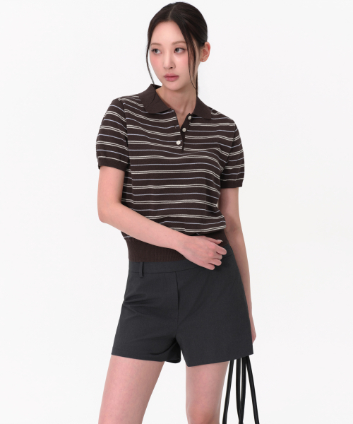 MUSINSA STANDARD WOMAN（ムシンサスタンダードウーマン）の「ウィメンズマルチストライプニットポロシャツ[ブラウン]（ポロシャツ・レディース・その他・SMALL/MEDIUM/LARGE/X-SMALL）」の3枚目の写真