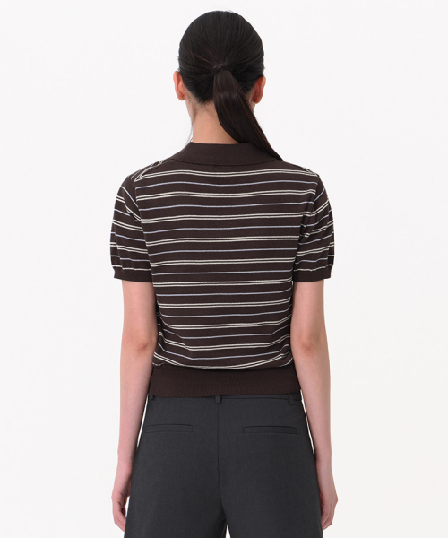 MUSINSA STANDARD WOMAN（ムシンサスタンダードウーマン）の「ウィメンズマルチストライプニットポロシャツ[ブラウン]（ポロシャツ・レディース・その他・SMALL/MEDIUM/LARGE/X-SMALL）」の4枚目の写真