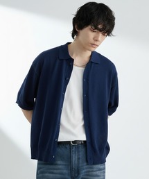 MONO-MART | 接触冷感 ショート丈 ブークレ ベーシック 半袖ニットシャツ＜UVカット/ウォッシャブル＞(シャツ/ブラウス)