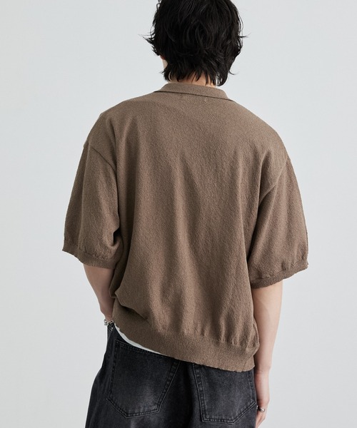 MONO-MART(モノマート)の「接触冷感 ショート丈 ブークレ ベーシック 半袖ニットシャツ<UVカット/ウォッシャブル>(シャツ/ブラウス・メンズ・ネイビー/ブラック/モカ/チャコール/ブルー/ライトグレー・S/M/L)」の14枚目の写真