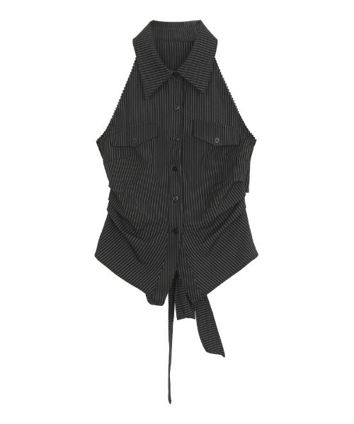 Ritzy(リッツィー)の「ストライプ柄 シャツカラー ノースリーブトップス(シャツ/ブラウス・レディース・ブラック・M/L/S)」の6枚目の写真