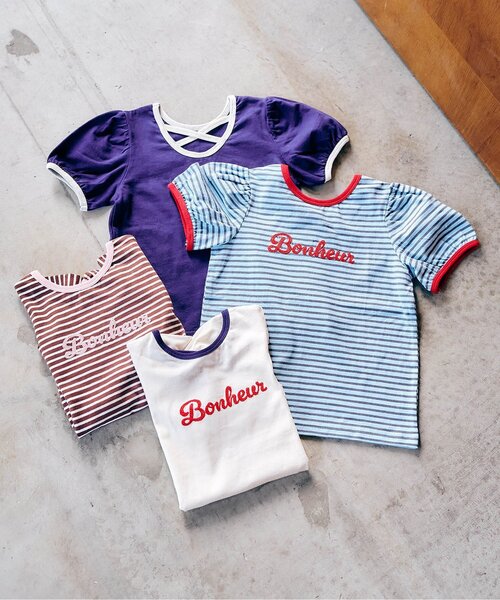 apres les cours（アプレレクール）の「【WEB限定】バッククロスロゴTシャツ（Tシャツ/カットソー・キッズ・ネイビー/ブラウン/サックスブルー/アイボリー・140/120/130/100/80/90/110）」の18枚目の写真