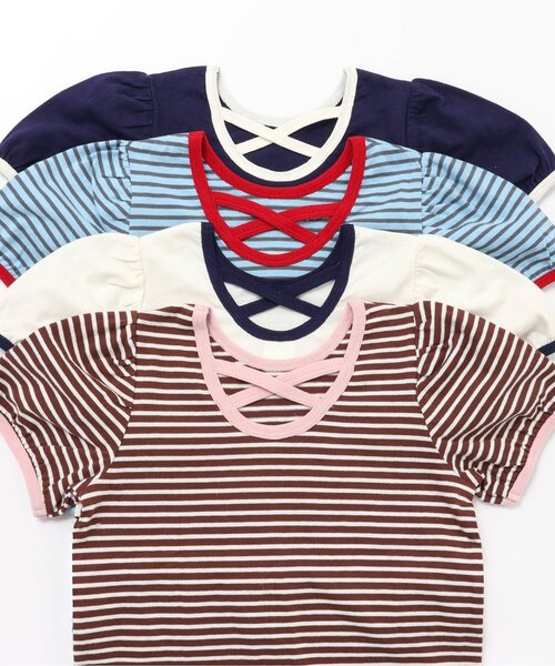 apres les cours（アプレレクール）の「【WEB限定】バッククロスロゴTシャツ（Tシャツ/カットソー・キッズ・ネイビー/ブラウン/サックスブルー/アイボリー・140/120/130/100/80/90/110）」の20枚目の写真