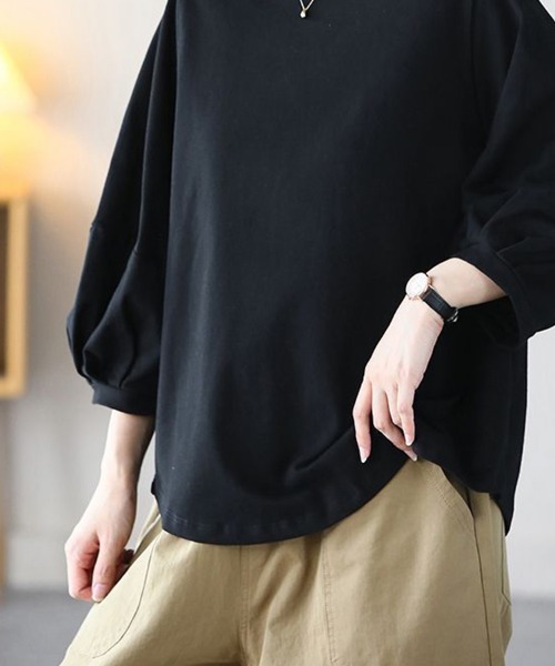 mielu(ミエル)の「《大人きれいめカジュアル♪》七分袖シンプルクルーネックカットソー 春夏(Tシャツ/カットソー・レディース・ブラック/ホワイト/ブラウン/グレー・MEDIUM/LARGE)」の5枚目の写真