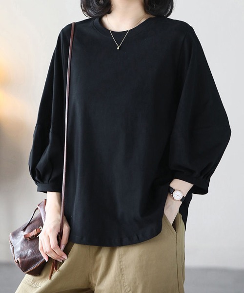 mielu(ミエル)の「《大人きれいめカジュアル♪》七分袖シンプルクルーネックカットソー 春夏(Tシャツ/カットソー・レディース・ブラック/ホワイト/ブラウン/グレー・MEDIUM/LARGE)」の7枚目の写真