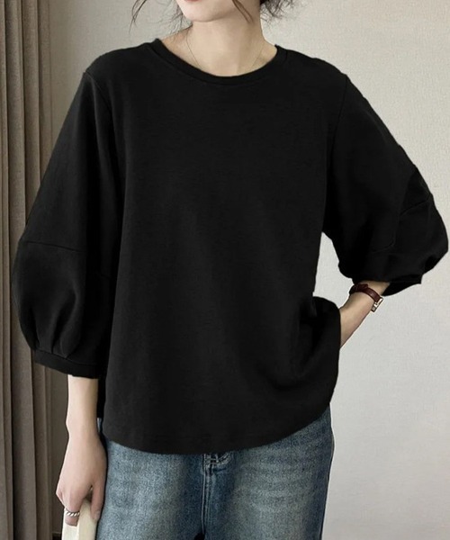 mielu(ミエル)の「《大人きれいめカジュアル♪》七分袖シンプルクルーネックカットソー 春夏(Tシャツ/カットソー・レディース・ブラック/ホワイト/ブラウン/グレー・MEDIUM/LARGE)」の8枚目の写真