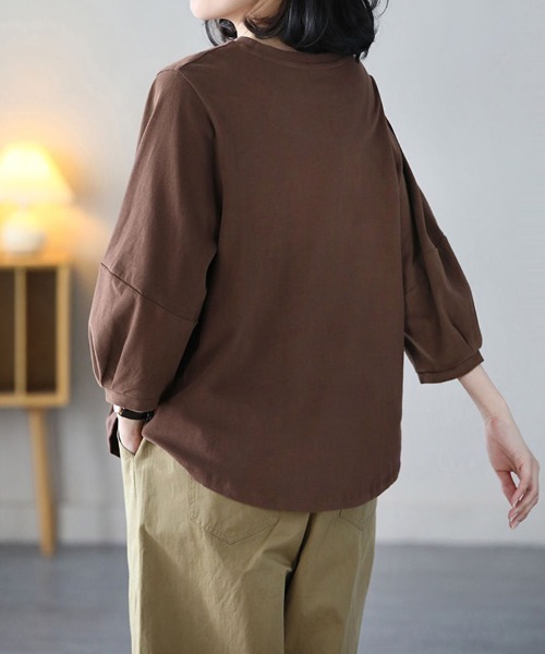 mielu(ミエル)の「《大人きれいめカジュアル♪》七分袖シンプルクルーネックカットソー 春夏(Tシャツ/カットソー・レディース・ブラック/ホワイト/ブラウン/グレー・MEDIUM/LARGE)」の9枚目の写真