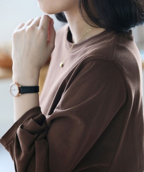 mielu(ミエル)の「《大人きれいめカジュアル♪》七分袖シンプルクルーネックカットソー 春夏(Tシャツ/カットソー・レディース・ブラック/ホワイト/ブラウン/グレー・MEDIUM/LARGE)」の12枚目の写真