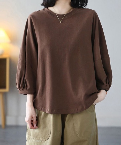 mielu(ミエル)の「《大人きれいめカジュアル♪》七分袖シンプルクルーネックカットソー 春夏(Tシャツ/カットソー・レディース・ブラック/ホワイト/ブラウン/グレー・MEDIUM/LARGE)」の13枚目の写真
