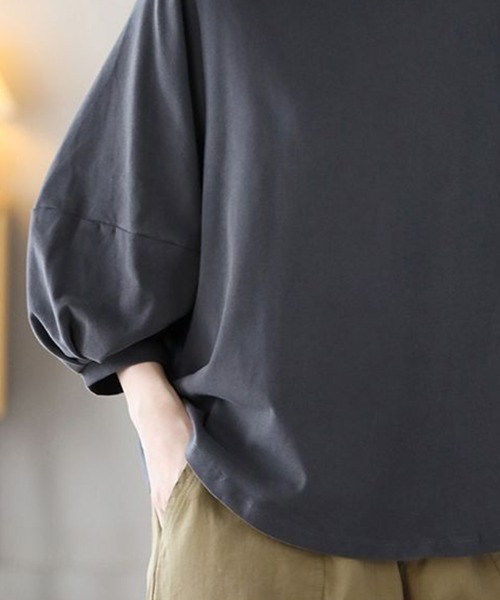 mielu(ミエル)の「《大人きれいめカジュアル♪》七分袖シンプルクルーネックカットソー 春夏(Tシャツ/カットソー・レディース・ブラック/ホワイト/ブラウン/グレー・MEDIUM/LARGE)」の14枚目の写真