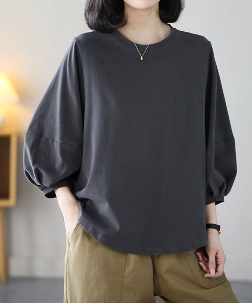 mielu(ミエル)の「《大人きれいめカジュアル♪》七分袖シンプルクルーネックカットソー 春夏(Tシャツ/カットソー・レディース・ブラック/ホワイト/ブラウン/グレー・MEDIUM/LARGE)」の15枚目の写真