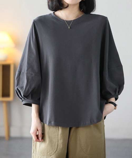 mielu(ミエル)の「《大人きれいめカジュアル♪》七分袖シンプルクルーネックカットソー 春夏(Tシャツ/カットソー・レディース・ブラック/ホワイト/ブラウン/グレー・MEDIUM/LARGE)」の16枚目の写真