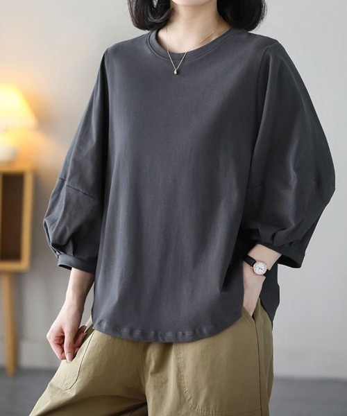 mielu(ミエル)の「《大人きれいめカジュアル♪》七分袖シンプルクルーネックカットソー 春夏(Tシャツ/カットソー・レディース・ブラック/ホワイト/ブラウン/グレー・MEDIUM/LARGE)」の17枚目の写真