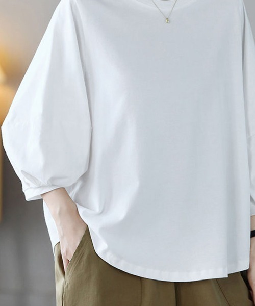 mielu(ミエル)の「《大人きれいめカジュアル♪》七分袖シンプルクルーネックカットソー 春夏(Tシャツ/カットソー・レディース・ブラック/ホワイト/ブラウン/グレー・MEDIUM/LARGE)」の18枚目の写真
