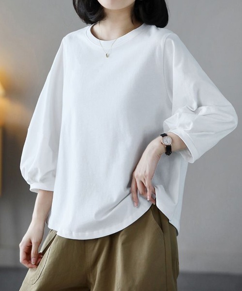 mielu(ミエル)の「《大人きれいめカジュアル♪》七分袖シンプルクルーネックカットソー 春夏(Tシャツ/カットソー・レディース・ブラック/ホワイト/ブラウン/グレー・MEDIUM/LARGE)」の19枚目の写真