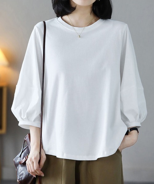mielu(ミエル)の「《大人きれいめカジュアル♪》七分袖シンプルクルーネックカットソー 春夏(Tシャツ/カットソー・レディース・ブラック/ホワイト/ブラウン/グレー・MEDIUM/LARGE)」の20枚目の写真