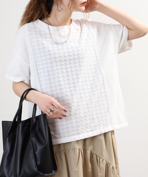 FUNALIVE(ファンアライブ)の「pole pole. 千鳥ジャガード切替 幅広プルオーバー 半袖(Tシャツ/カットソー・レディース・オフホワイト/ブラック・FREE)」の20枚目の写真