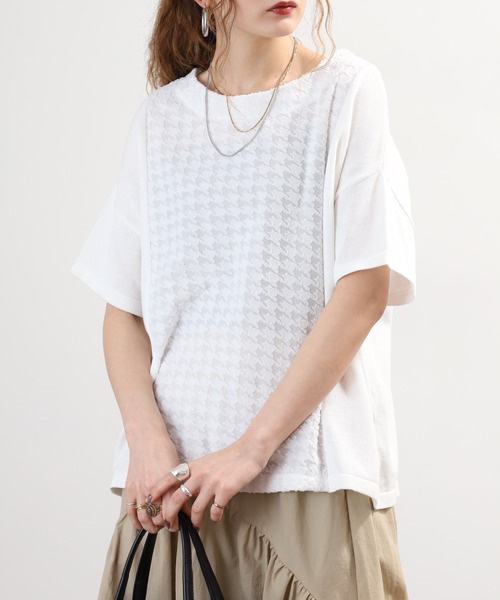 FUNALIVE(ファンアライブ)の「pole pole. 千鳥ジャガード切替 幅広プルオーバー 半袖(Tシャツ/カットソー・レディース・オフホワイト/ブラック・FREE)」の19枚目の写真