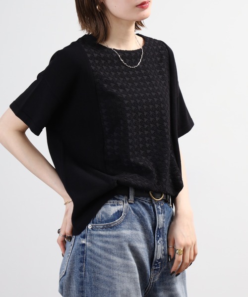 FUNALIVE(ファンアライブ)の「pole pole. 千鳥ジャガード切替 幅広プルオーバー 半袖(Tシャツ/カットソー・レディース・オフホワイト/ブラック・FREE)」の12枚目の写真
