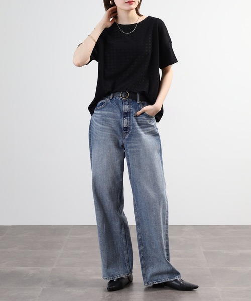 FUNALIVE(ファンアライブ)の「pole pole. 千鳥ジャガード切替 幅広プルオーバー 半袖(Tシャツ/カットソー・レディース・オフホワイト/ブラック・FREE)」の10枚目の写真
