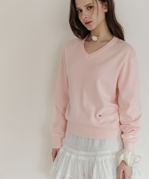 LAUTREDE MIN（ロートルドミン）の「V Neck Knit Pullover（ニット/セーター・レディース・アイボリー/ピンク・FREE）」の4枚目の写真