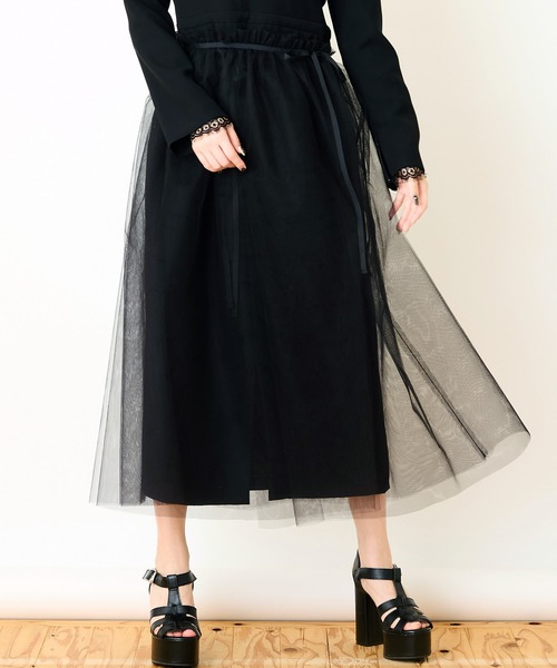 Ranerrh(ラネリ)の「レイヤードチュールオーバースカート【結婚式・入卒式】【オケージョン・セレモニー/デイリーにも】【重ね着アイテム】(スカート・レディース・レッド/ブラック・38)」の2枚目の写真