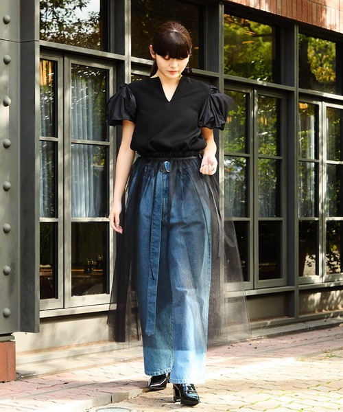 Ranerrh(ラネリ)の「レイヤードチュールオーバースカート【結婚式・入卒式】【オケージョン・セレモニー/デイリーにも】【重ね着アイテム】(スカート・レディース・レッド/ブラック・38)」の13枚目の写真