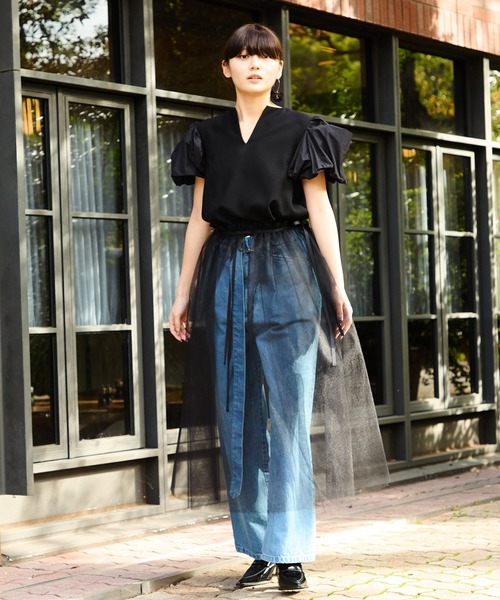 Ranerrh(ラネリ)の「レイヤードチュールオーバースカート【結婚式・入卒式】【オケージョン・セレモニー/デイリーにも】【重ね着アイテム】(スカート・レディース・レッド/ブラック・38)」の3枚目の写真