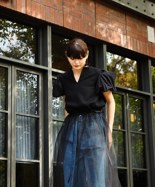Ranerrh(ラネリ)の「レイヤードチュールオーバースカート【結婚式・入卒式】【オケージョン・セレモニー/デイリーにも】【重ね着アイテム】(スカート・レディース・レッド/ブラック・38)」の5枚目の写真