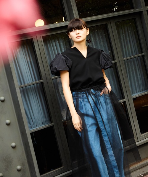 Ranerrh(ラネリ)の「レイヤードチュールオーバースカート【結婚式・入卒式】【オケージョン・セレモニー/デイリーにも】【重ね着アイテム】(スカート・レディース・レッド/ブラック・38)」の8枚目の写真