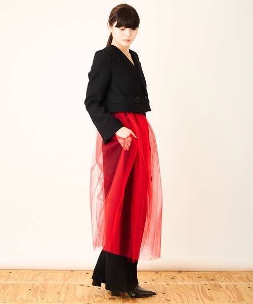 Ranerrh(ラネリ)の「レイヤードチュールオーバースカート【結婚式・入卒式】【オケージョン・セレモニー/デイリーにも】【重ね着アイテム】(スカート・レディース・レッド/ブラック・38)」の17枚目の写真