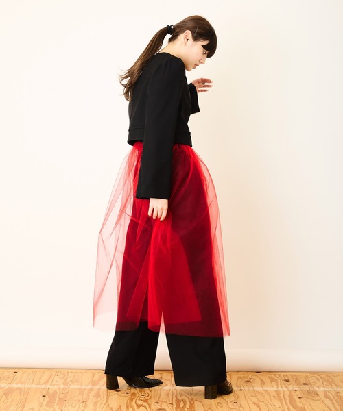 Ranerrh(ラネリ)の「レイヤードチュールオーバースカート【結婚式・入卒式】【オケージョン・セレモニー/デイリーにも】【重ね着アイテム】(スカート・レディース・レッド/ブラック・38)」の19枚目の写真