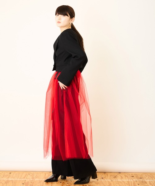 Ranerrh(ラネリ)の「レイヤードチュールオーバースカート【結婚式・入卒式】【オケージョン・セレモニー/デイリーにも】【重ね着アイテム】(スカート・レディース・レッド/ブラック・38)」の20枚目の写真