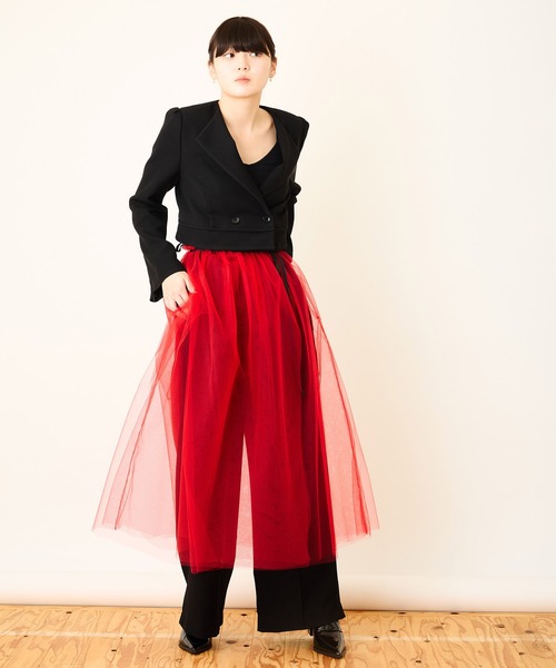 Ranerrh(ラネリ)の「レイヤードチュールオーバースカート【結婚式・入卒式】【オケージョン・セレモニー/デイリーにも】【重ね着アイテム】(スカート・レディース・レッド/ブラック・38)」の16枚目の写真