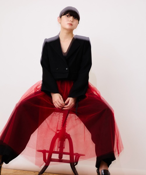 Ranerrh(ラネリ)の「レイヤードチュールオーバースカート【結婚式・入卒式】【オケージョン・セレモニー/デイリーにも】【重ね着アイテム】(スカート・レディース・レッド/ブラック・38)」の9枚目の写真